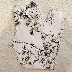 Victoria Sport Full Length White Floral Printed Leggings- Size Large